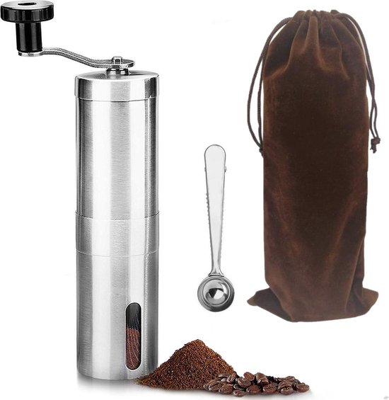 Oplossen Glad Leidinggevende Handmatige Koffiemolen - Koffie Grinder - Incl. Tas, Lepel & Borstel -  Koffie & thee info